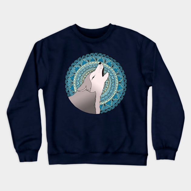 Wolf Howling Moon Mandala Crewneck Sweatshirt by julieerindesigns